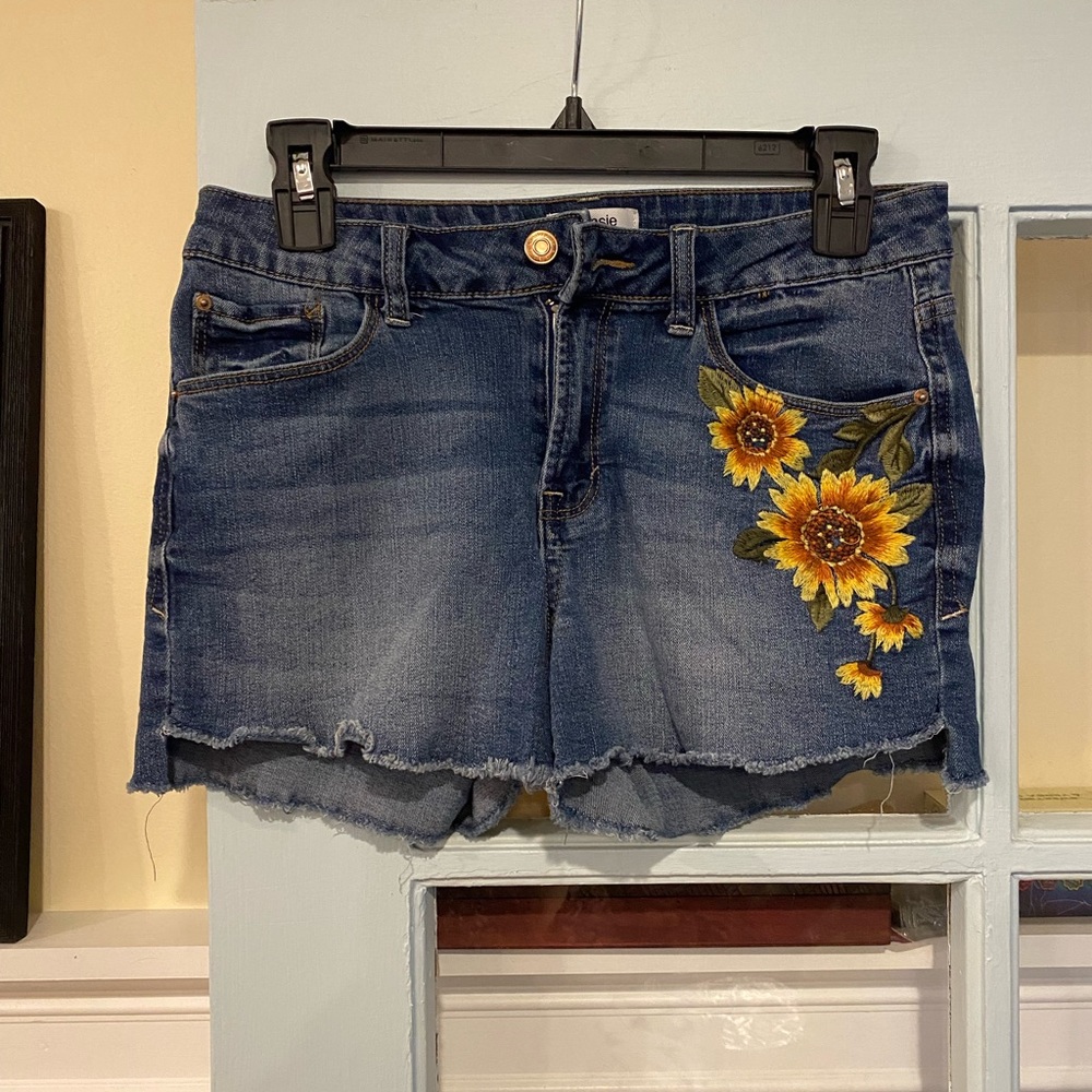 Sunflower Embroidered Jean Shorts
